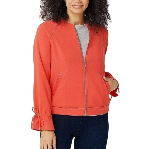 H by Halston Zip Front Bomber Jacket Size 4 Drawstring Sleeves Candy Red A350234 - Picture 1 of 8